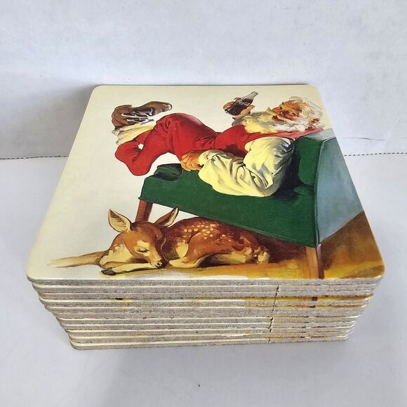Coca Cola Drink Coaster Santa Claus Collectible Christmas Holiday Set Of 11 - Picture 3 of 8